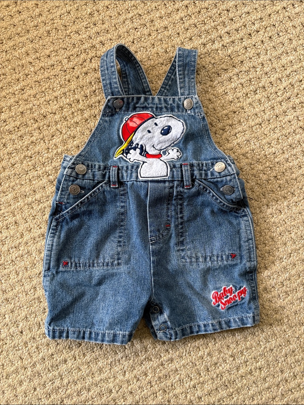 Vintage Y2K Baby Snoopy Infant Denim Overalls Size 6-9 Months HTF
